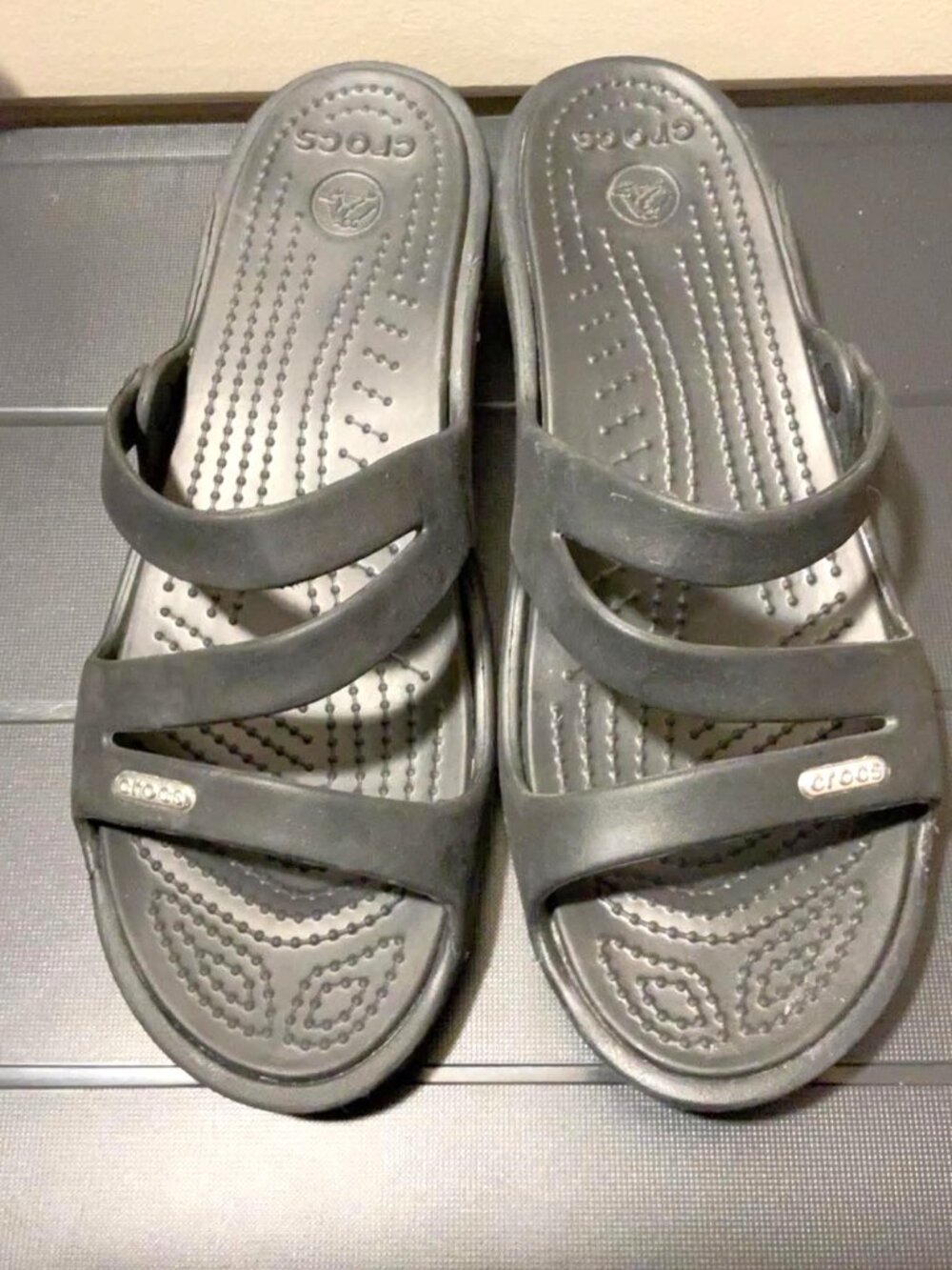 Crocs Patricia Black Strappy Wedge Sandal Slides Size 8